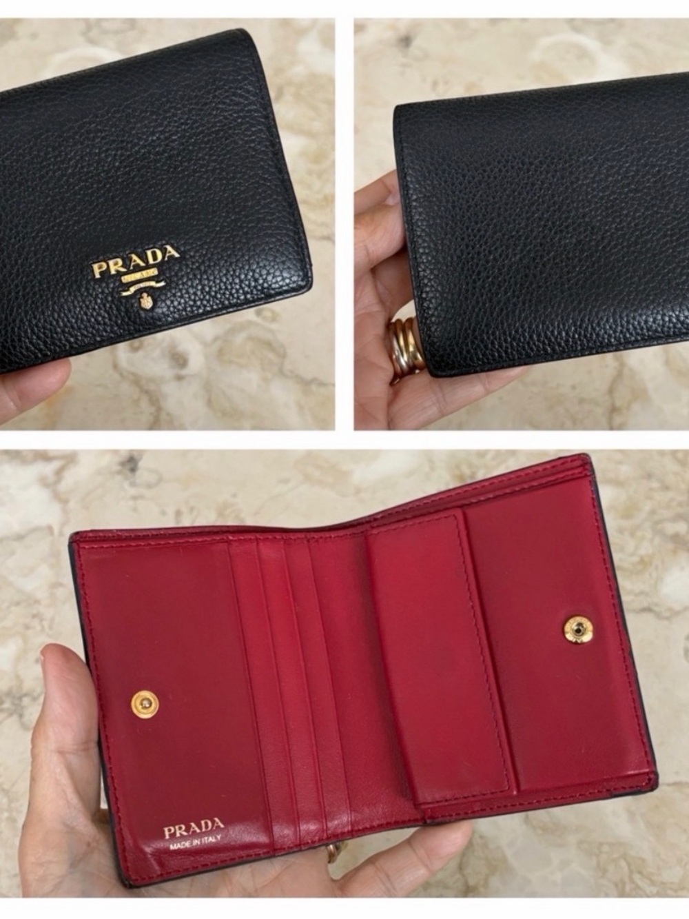Prada Leather Bifold Wallet Black & Red